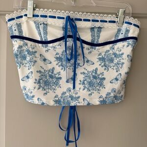 Blue Floral Strapless Corset Top